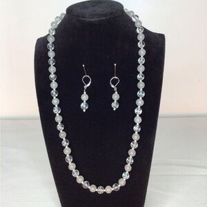Silver and Smokey Crystal Necklace and Earring Set